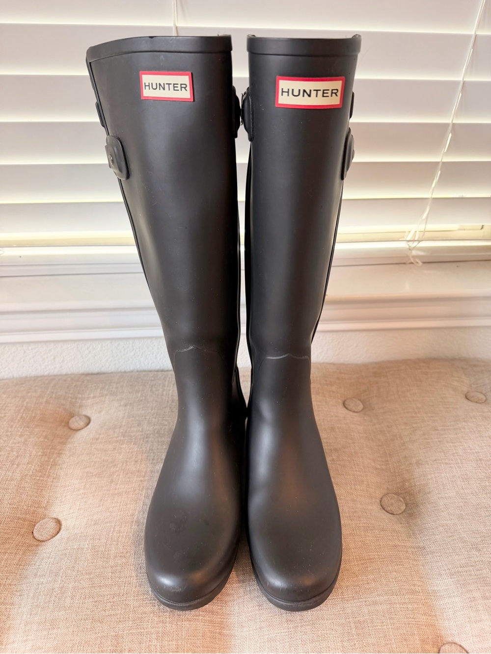 Hunter Black Women’s Refined Tall Rain Boots with Black Knit Beanie - Picture 2 of 5